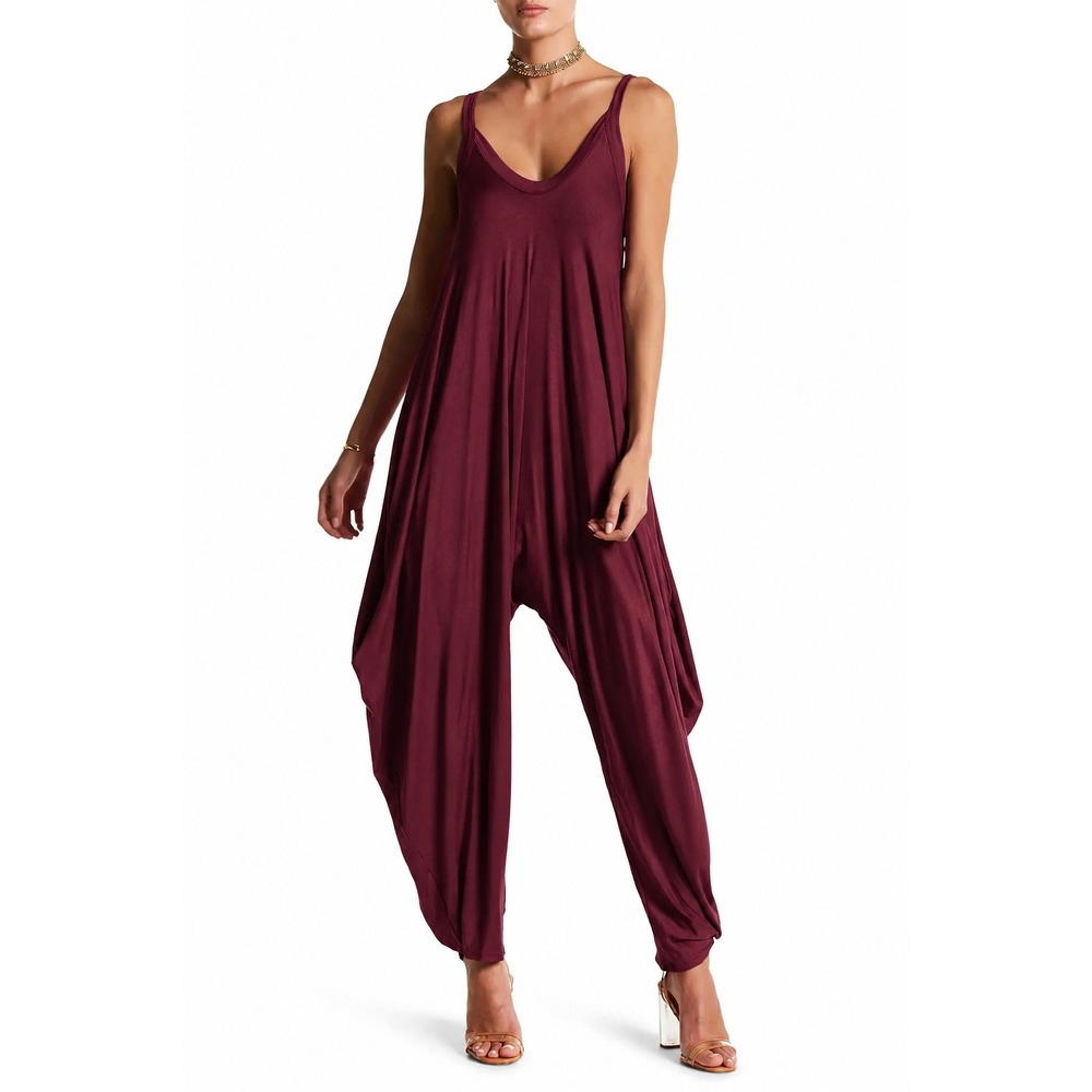 Ooberswank Burgundy Harem Drop Crotch Jumpsuit Womens‎ Medium Boho Relaxed Wine